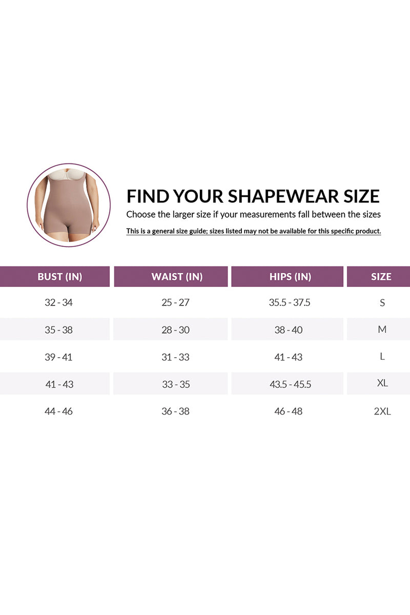 Guía de tallas de Shapewear Bodysuit Second Skin Hip Hugger