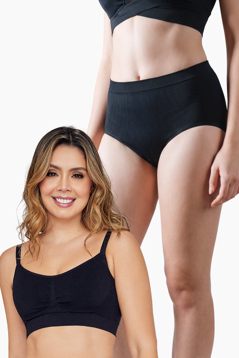 Contouring High-Leg Brief and Cozy Comfort Bra set in black