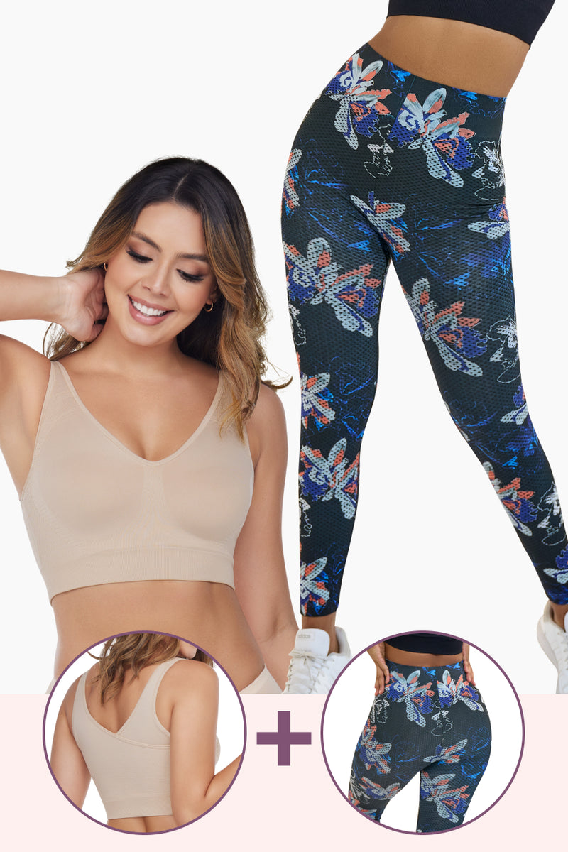 Floral print Leggings and 7 Wonders Shaper Bra set